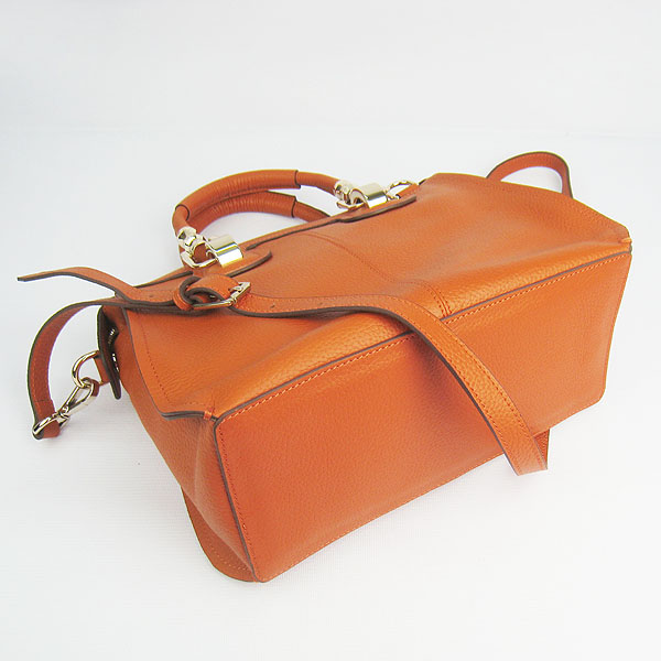 Replica Hermes New Arrival Double-duty leather handbag Orange 60669 - Click Image to Close